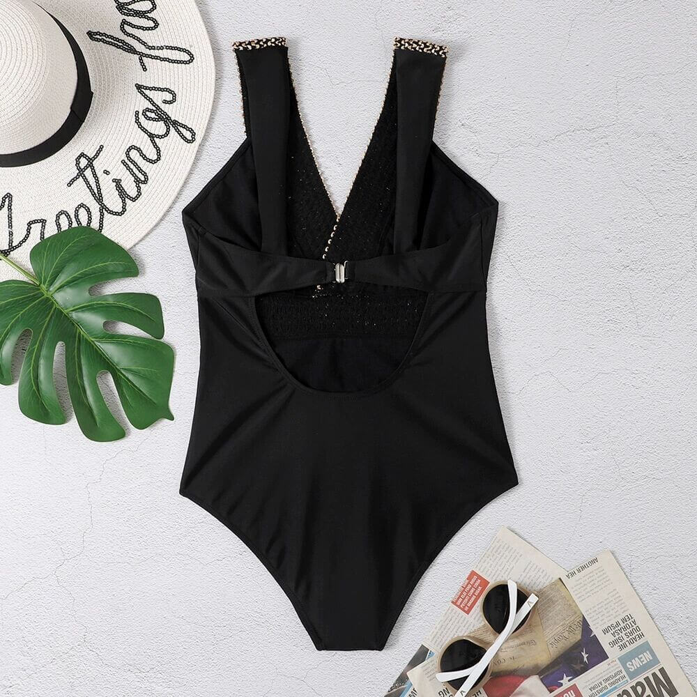 V-Neck Swimsuit with Gold Detail
