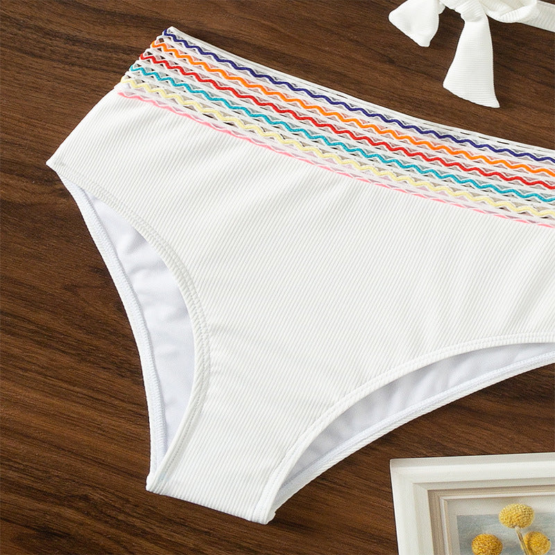 Crossed Bikini Top and High-Waisted Shaping Briefs