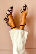 ZEBRA PRINT POINTED TOE PUMPS WITH ANKLE STRAP
