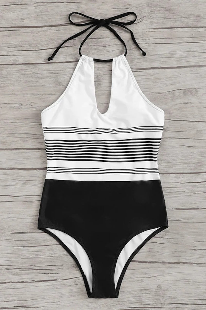 Striped Halter Neck One-Piece Swimsuit