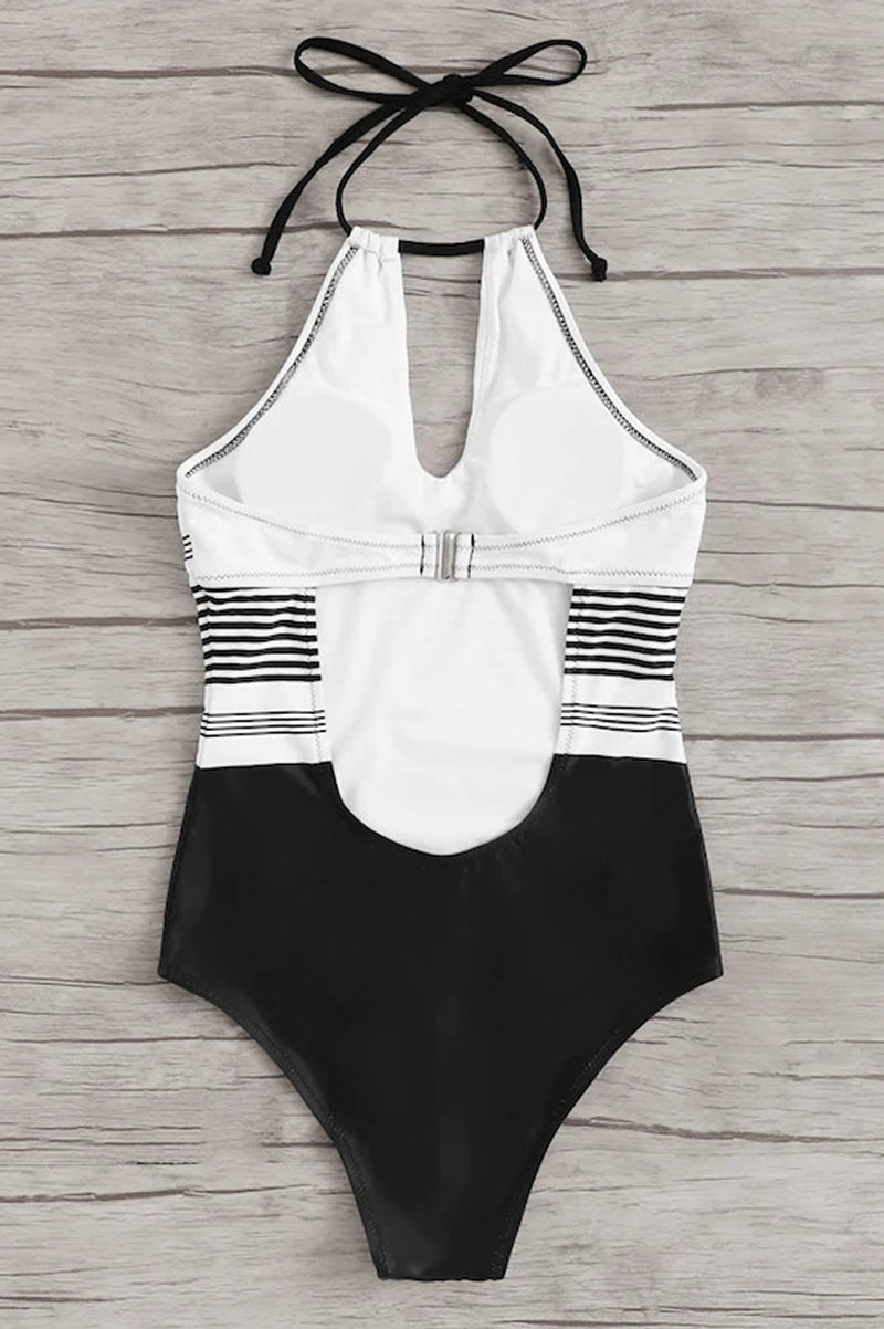 Striped Halter Neck One-Piece Swimsuit