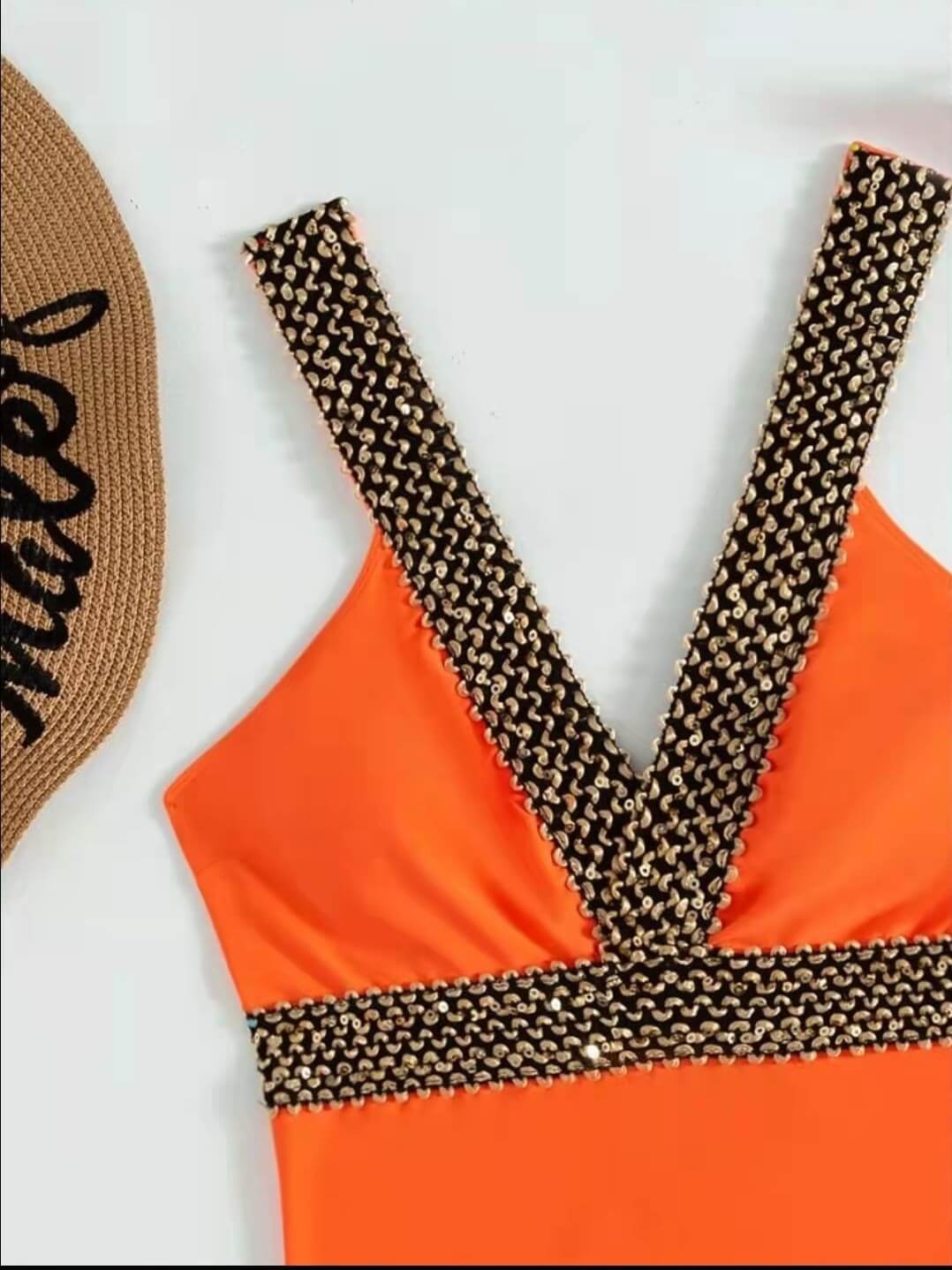 V-Neck Swimsuit with Gold Detail
