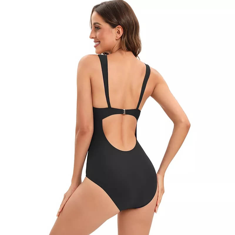 V-Neck Swimsuit with Gold Detail