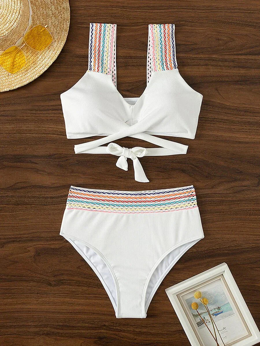 Crossed Bikini Top and High-Waisted Shaping Briefs