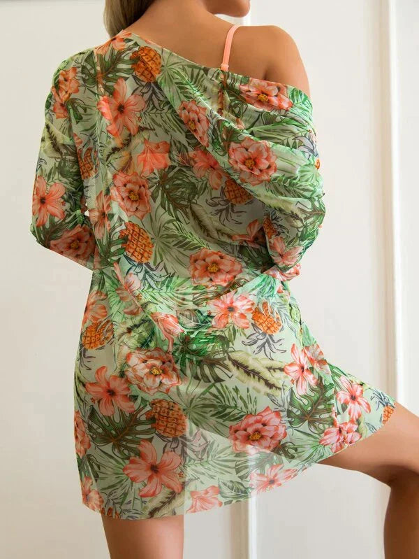3 in 1 Floral Bikini - Top, Bottom, and Shirt