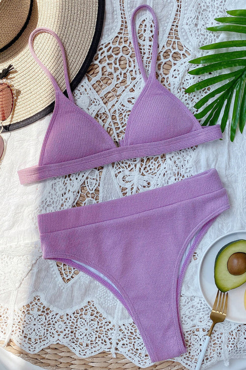Bikini with Triangle Top and High-Waisted Bottom