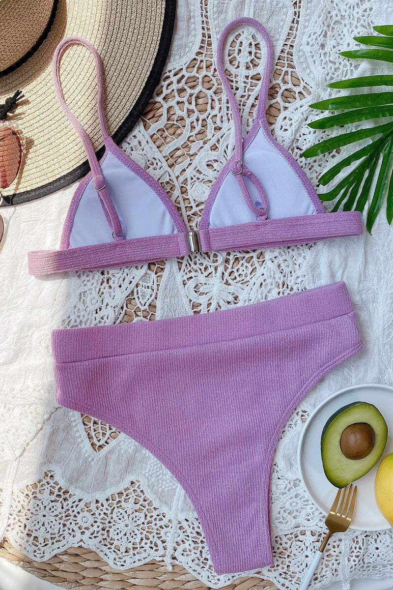 Bikini with Triangle Top and High-Waisted Bottom