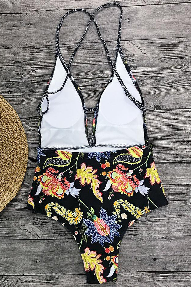 Boho Print V-Neck Swimsuit
