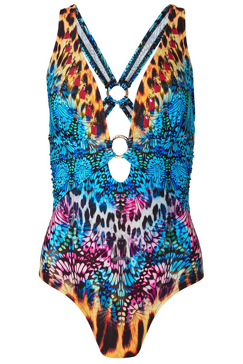 Jungle Chic – One-Piece Swimsuit with Animal Print and Gold Detail