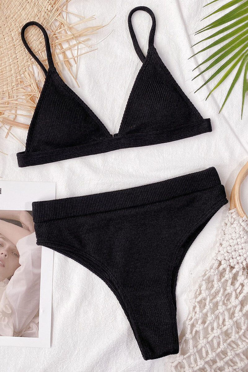 Bikini with Triangle Top and High-Waisted Bottom