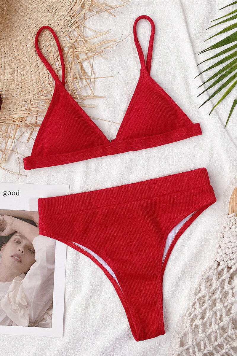 Bikini with Triangle Top and High-Waisted Bottom
