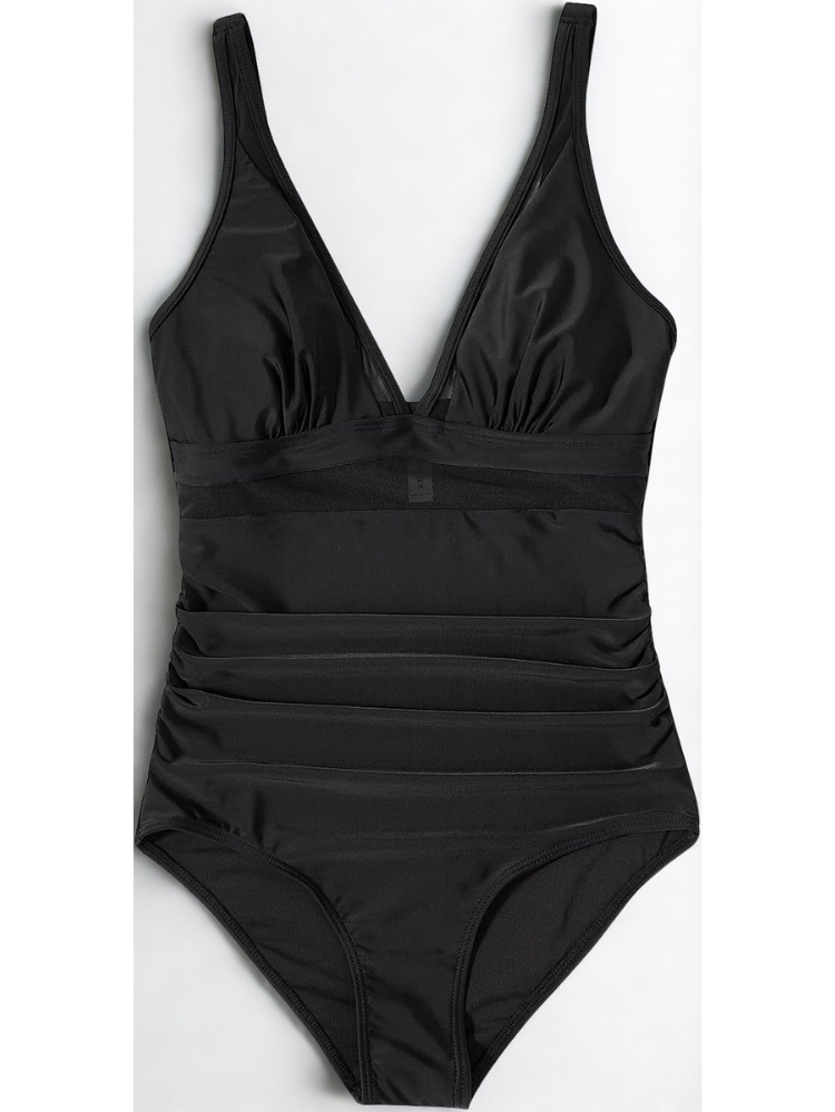 High-Waisted Shaping One-Piece Swimsuit with Mesh