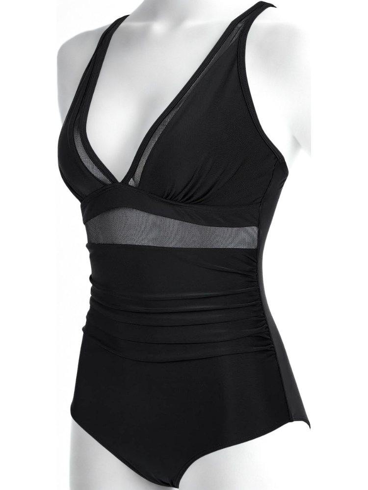 High-Waisted Shaping One-Piece Swimsuit with Mesh