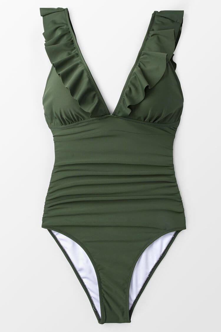 Bella Ruffled Shoulder One-Piece Swimsuit with V-Neck