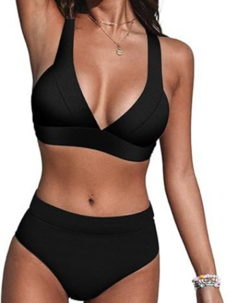 High-Waisted Shaping Bikini for Women with V-Neck Bralette Top