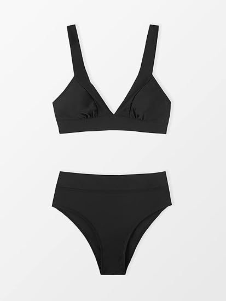 High-Waisted Shaping Bikini for Women with V-Neck Bralette Top