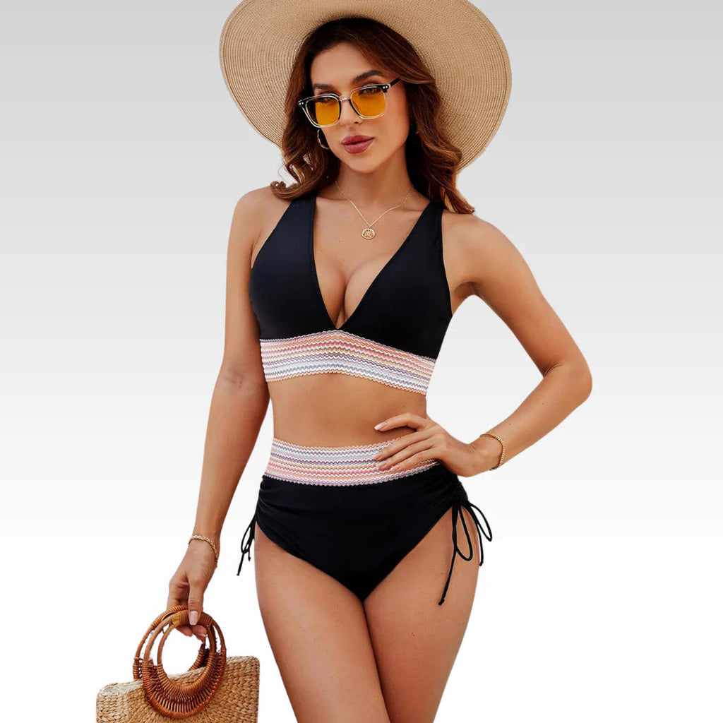 High-Waisted Women's Bikini with Tummy Control - Support, Comfort, and Slimming Line - White