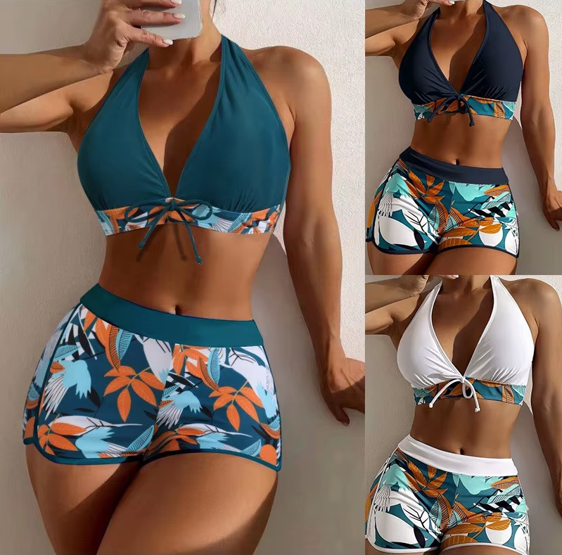 Sanremo Bikini - Halter Top and High-Waisted Tropical Shorts