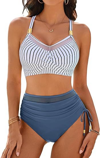 High-Waisted Women's Bikini with Elegant Transparency and Golden Details - Portofino