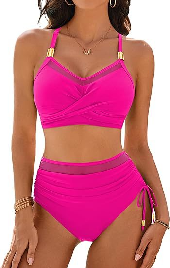 High-Waisted Women's Bikini with Elegant Transparency and Golden Details - Portofino