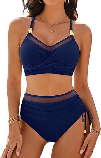 High-Waisted Women's Bikini with Elegant Transparency and Golden Details - Portofino
