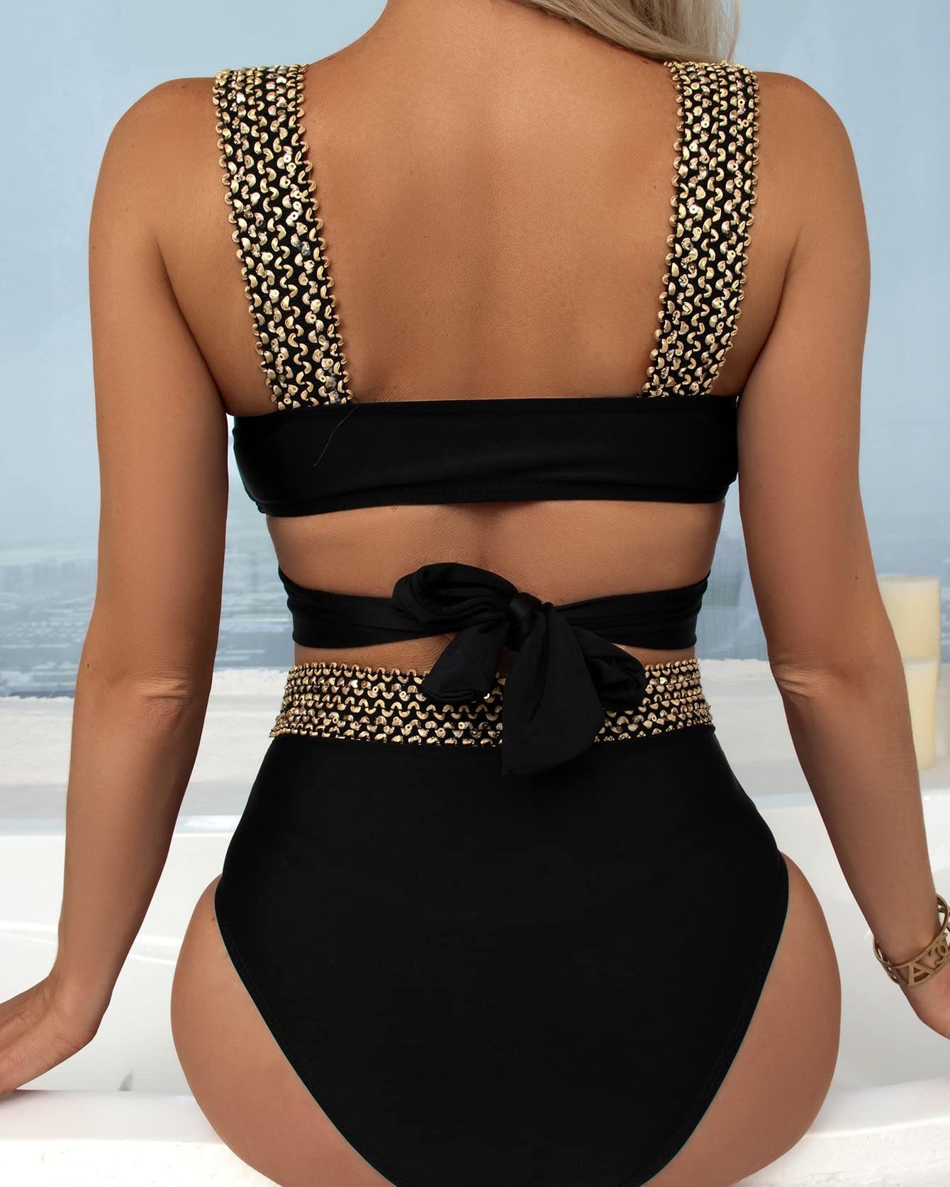 High-Waisted Bikini with Golden Details