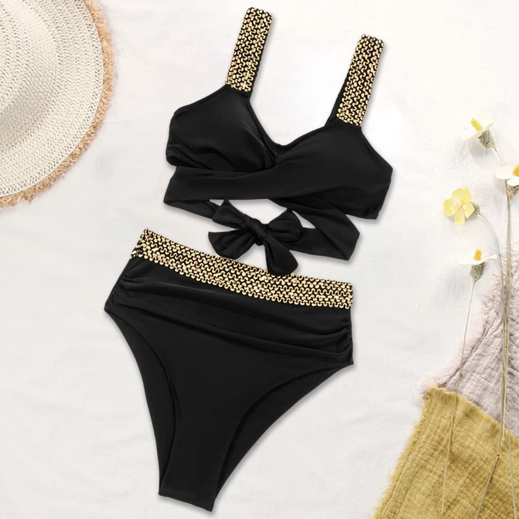 High-Waisted Bikini with Golden Details