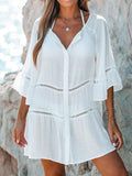 Women's White Summer Cover-Up Dress with Bell Sleeves