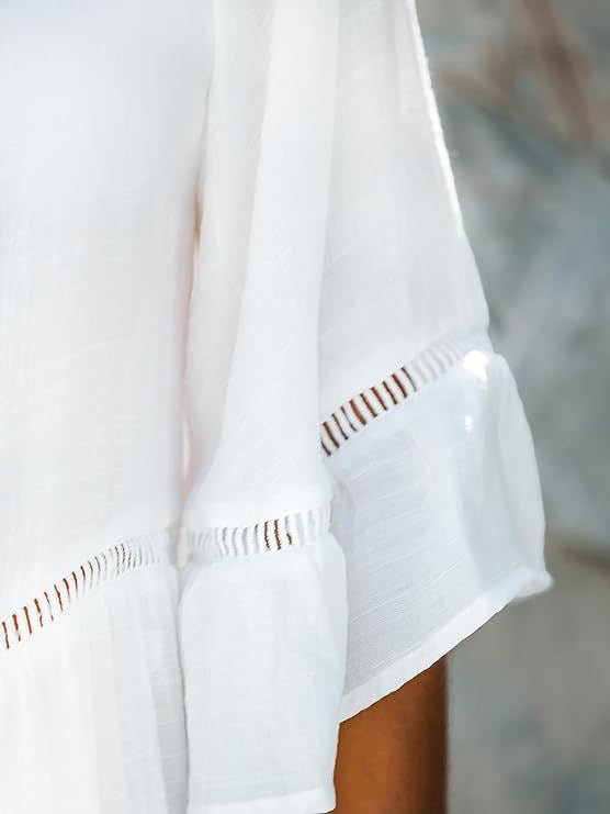 Women's White Summer Cover-Up Dress with Bell Sleeves