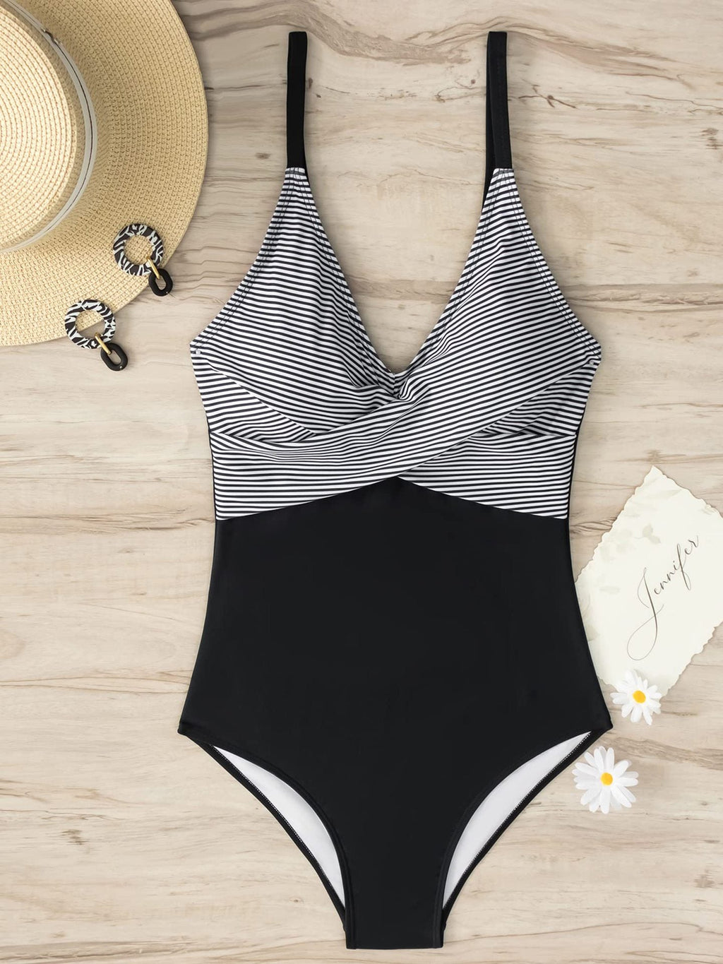 One-Piece Shaping Swimsuit with Stripes or Checks