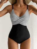 One-Piece Shaping Swimsuit with Stripes or Checks