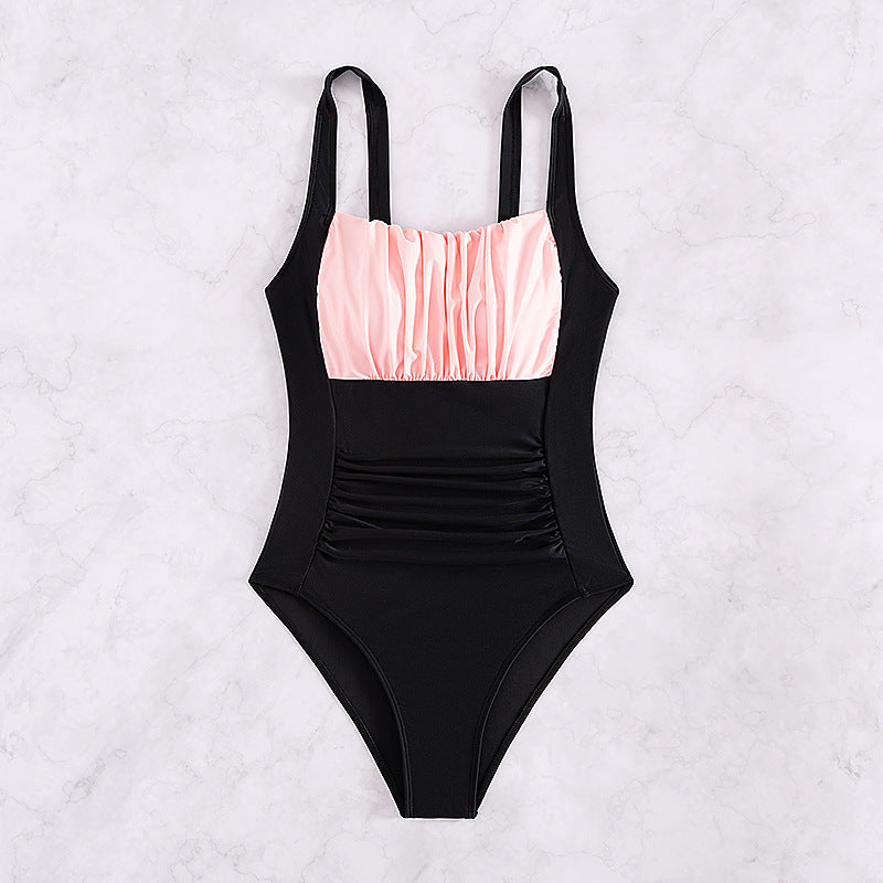 Two-Tone Black and Pink Women's Shaping One-Piece Swimsuit - Positano