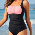 Two-Tone Black and Pink Women's Shaping One-Piece Swimsuit - Positano