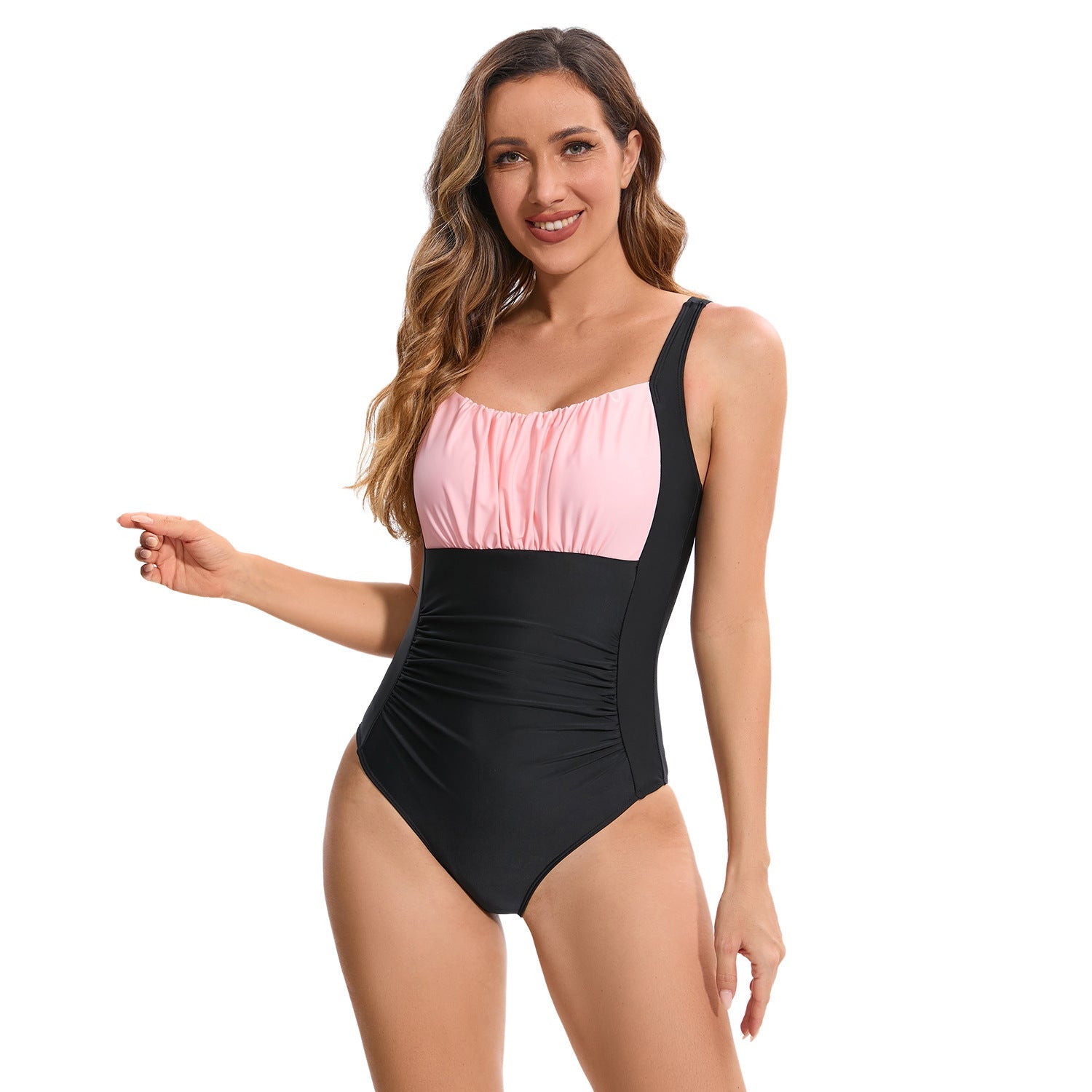 Two-Tone Black and Pink Women's Shaping One-Piece Swimsuit - Positano
