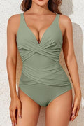 Shaping One-Piece Swimsuit for Women – Draped V-Neck, Slimming Effect