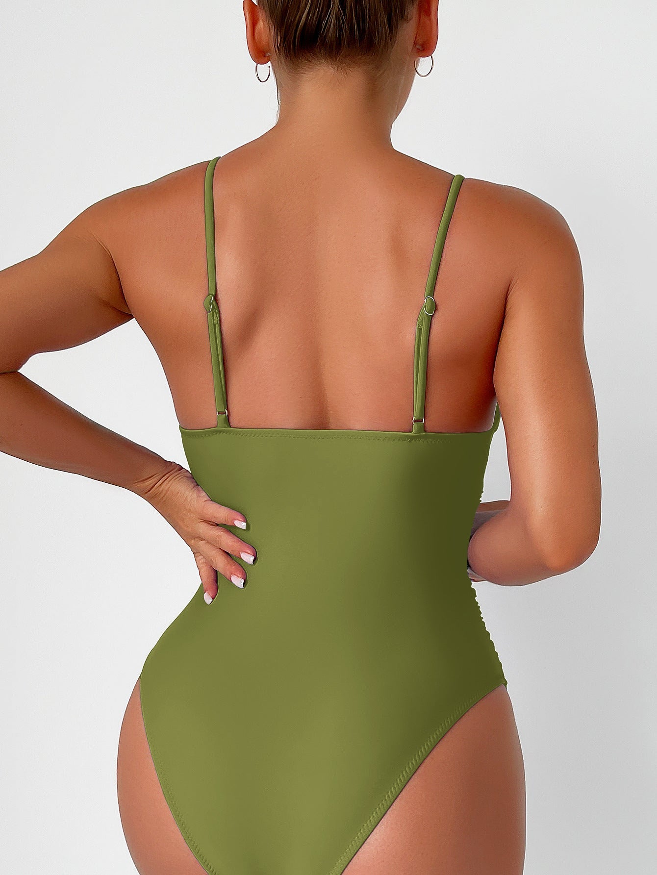 Shaping One-Piece Swimsuit with V-Neck and Thin Straps