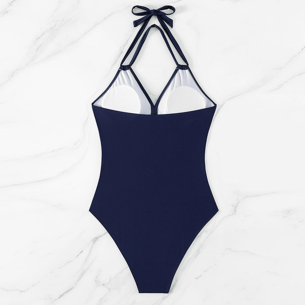 Shaping One-Piece Swimsuit with Cross and Tulle