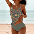 Maiolica Women's Swimsuit – Elegant Tankini with Ceramic Print and High-Waisted Briefs