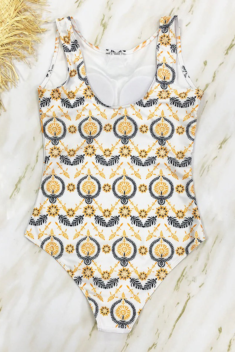 High Neck Boho Print One-Piece Swimsuit