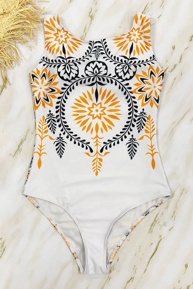 High Neck Boho Print One-Piece Swimsuit