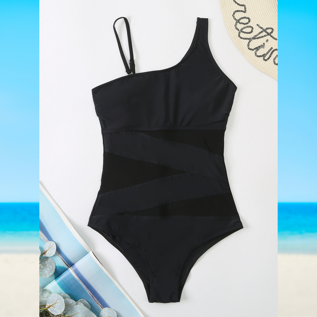 One-Piece Swimsuit with Cut Out and Transparency Details