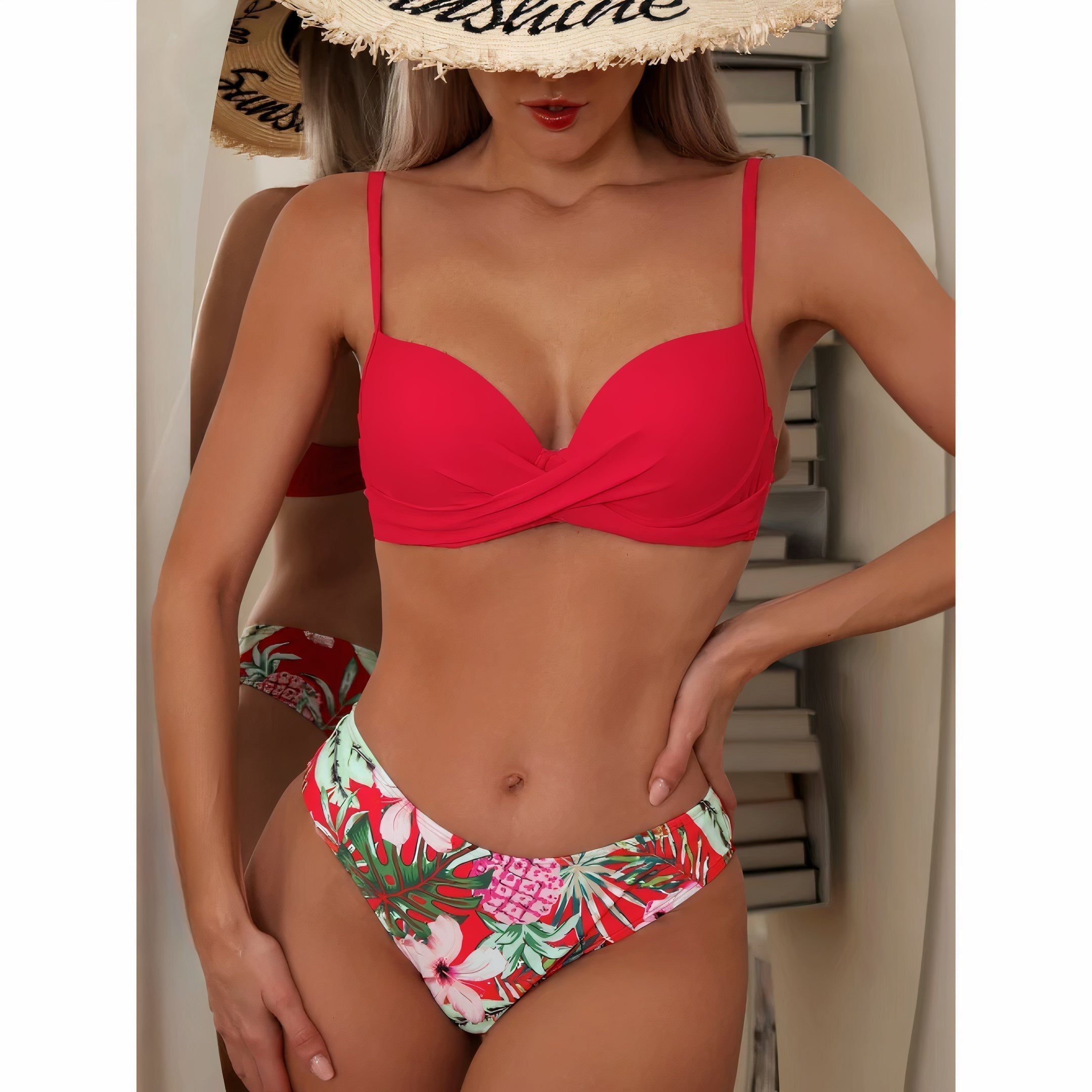 3 in 1 Floral Bikini - Top, Bottom, and Shirt