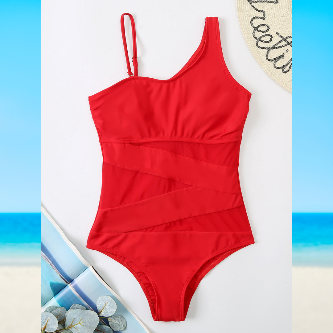 One-Piece Swimsuit with Cut Out and Transparency Details