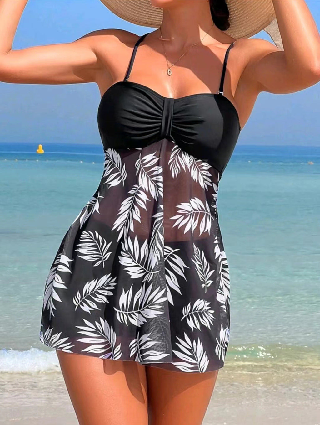 SoleSkin Women's Tankini – Dress Swimsuit with Leaf Print