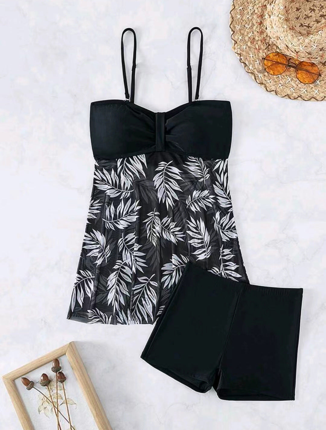 SoleSkin Women's Tankini – Dress Swimsuit with Leaf Print