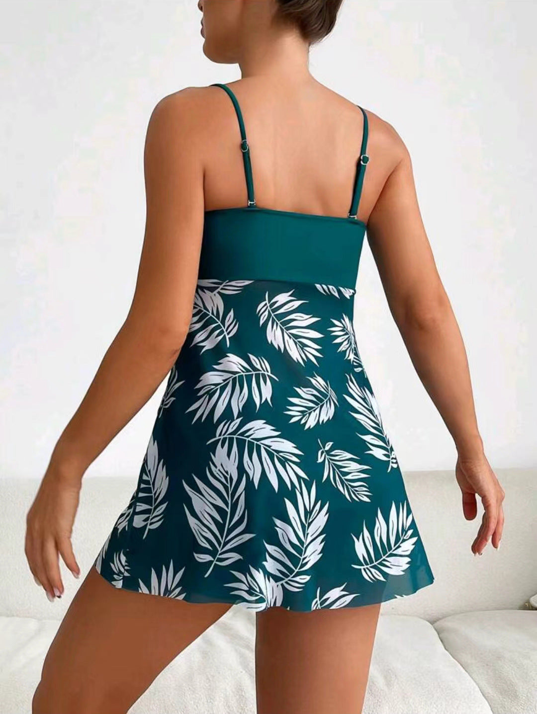 SoleSkin Women's Tankini – Dress Swimsuit with Leaf Print