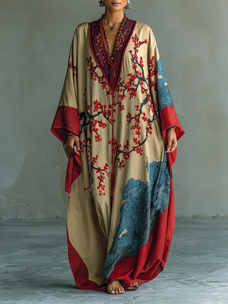 Naomi™ | Plum Blossom Batwing Maxi Dress