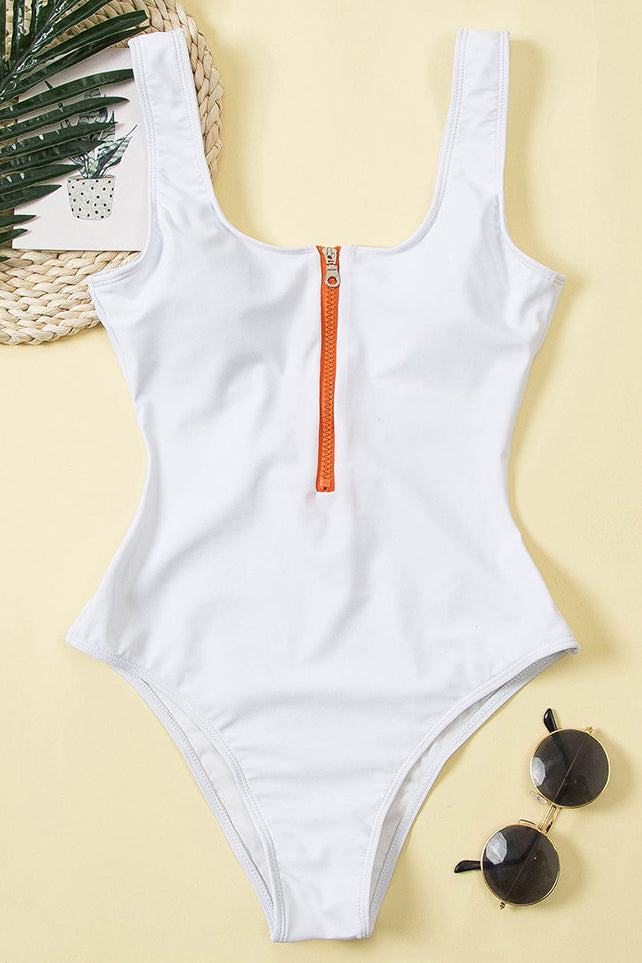V-Neck Swimsuit with Zip