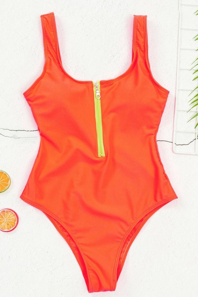 V-Neck Swimsuit with Zip