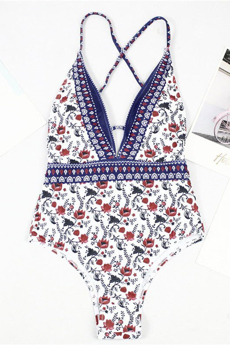 Boho Print V-Neck Swimsuit